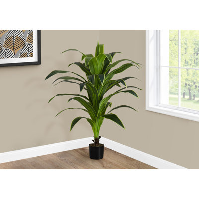 Artificial Plant, 47" Tall, Dracaena Tree, Indoor, Faux, Fake, Floor, Greenery, Potted, Real Touch, Decorative, Green Leaves, Black Pot
