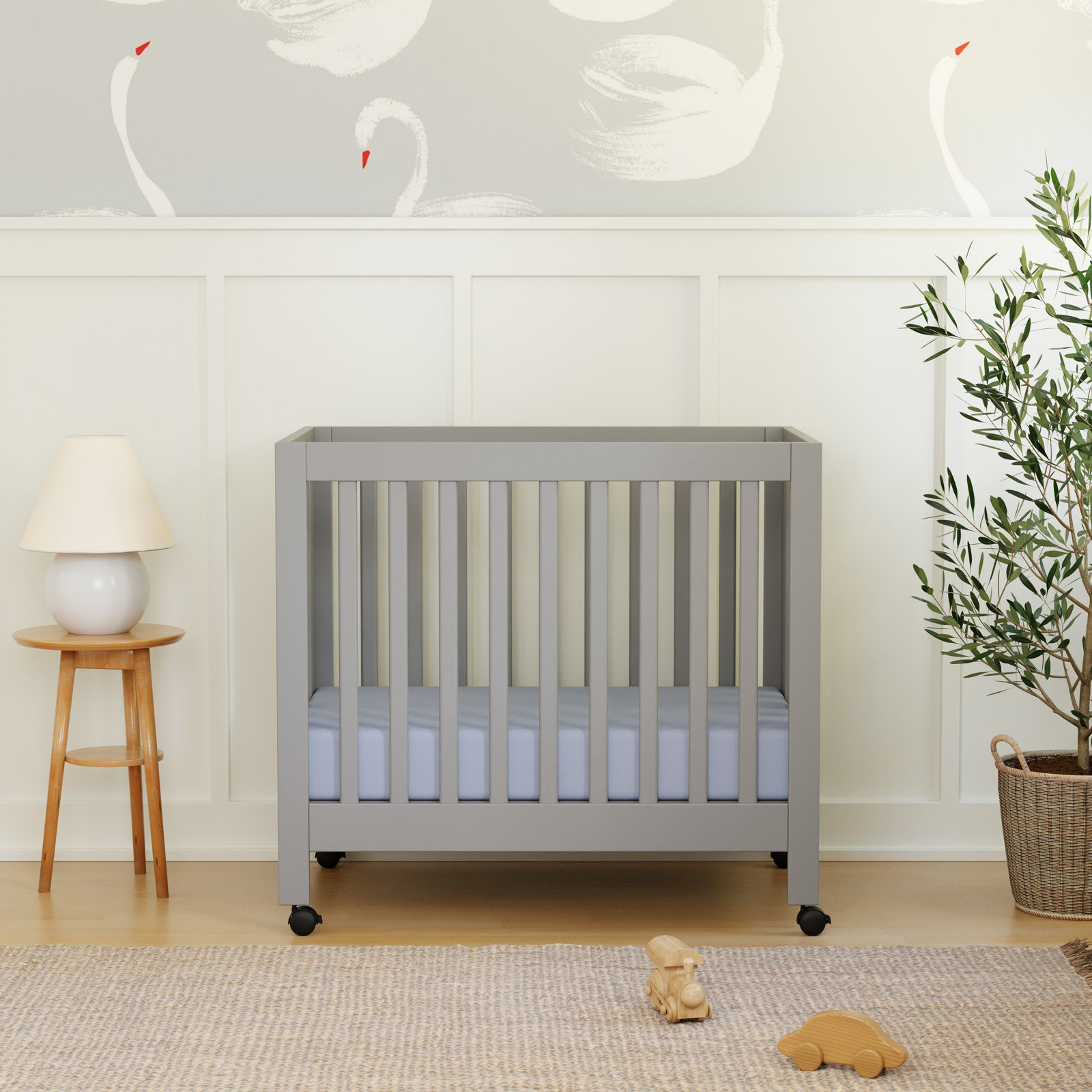 Origami Pine Foldable Portable Crib, Gray