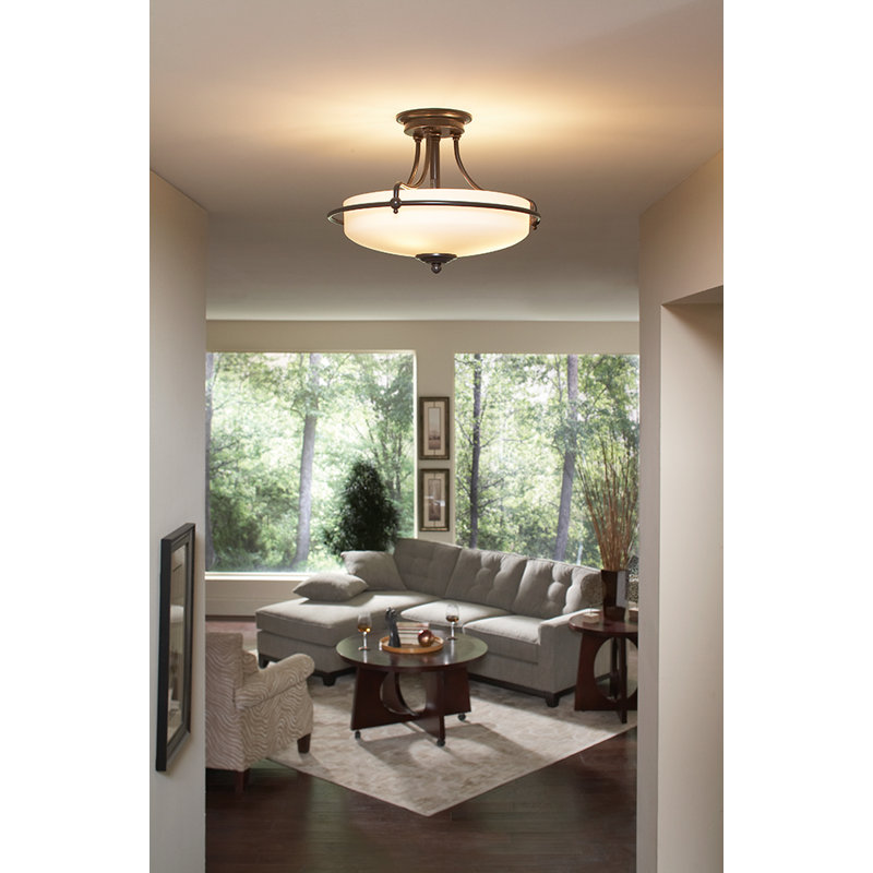 Elberta Glass Semi Flush Mount, Palladian Bronze