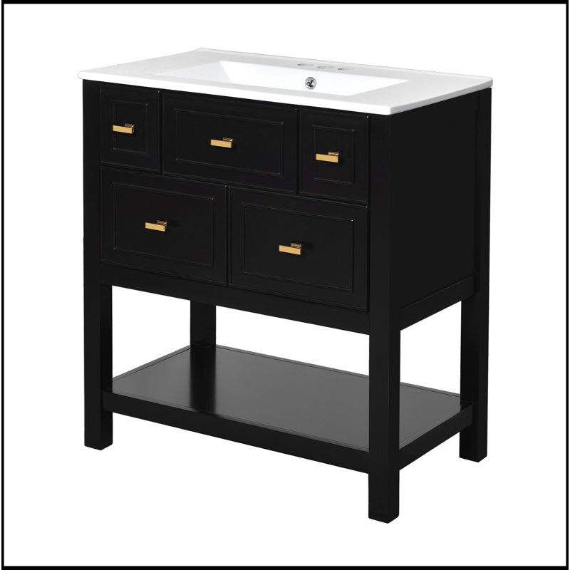 Ensemble de meuble-lavabo simple 30 po avec 5 tiroirs, ensemble de meuble-lavabo autoportant avec cadre en bois massif 30 po