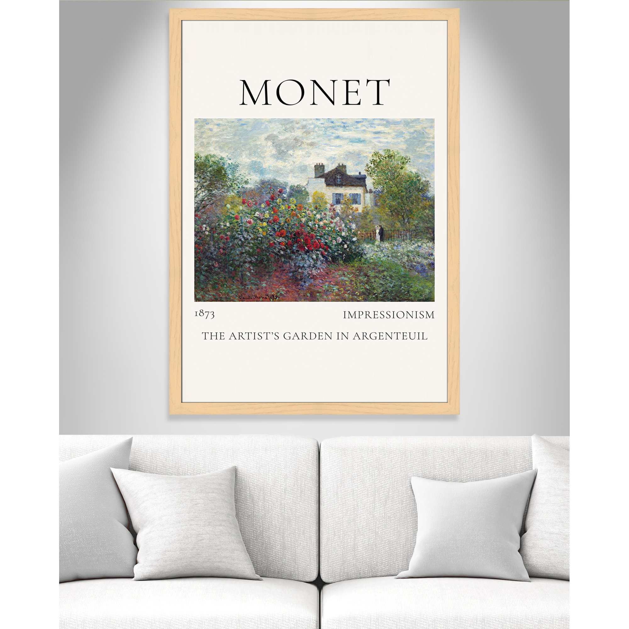 Artists Garden in Argenteuil Print by Claude Monet, No, Natural Single Picture Frame, 49" H x 35" W x 1.25" D