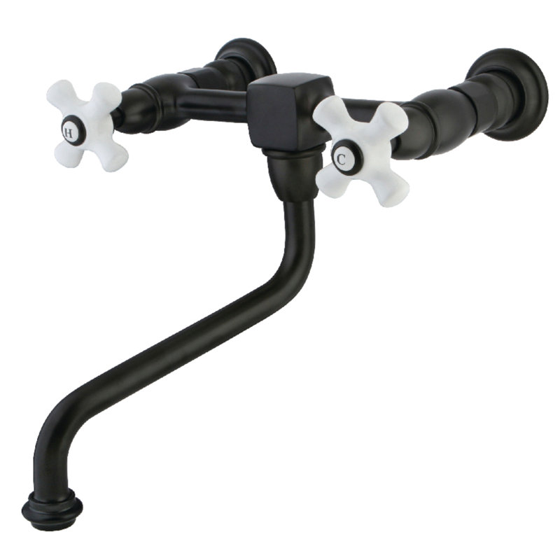 Kingston Brass Heritage Two-Handle 2-Hole Wall Mount Bathroom Faucet, Oil Rubbed Bronze