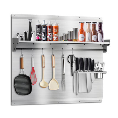36x 30 inch Stainless Steel Backsplash, Pre-Drilled Holes  Range Backsplash with Storage Shelf & Knife Rack for Kitchen Range Hood and Oven