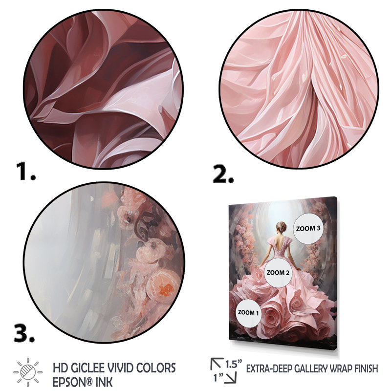 «Rose and White Woman Ballet Solitude II» - Décoration murale spirales abstraites, Cadre photo noir simple