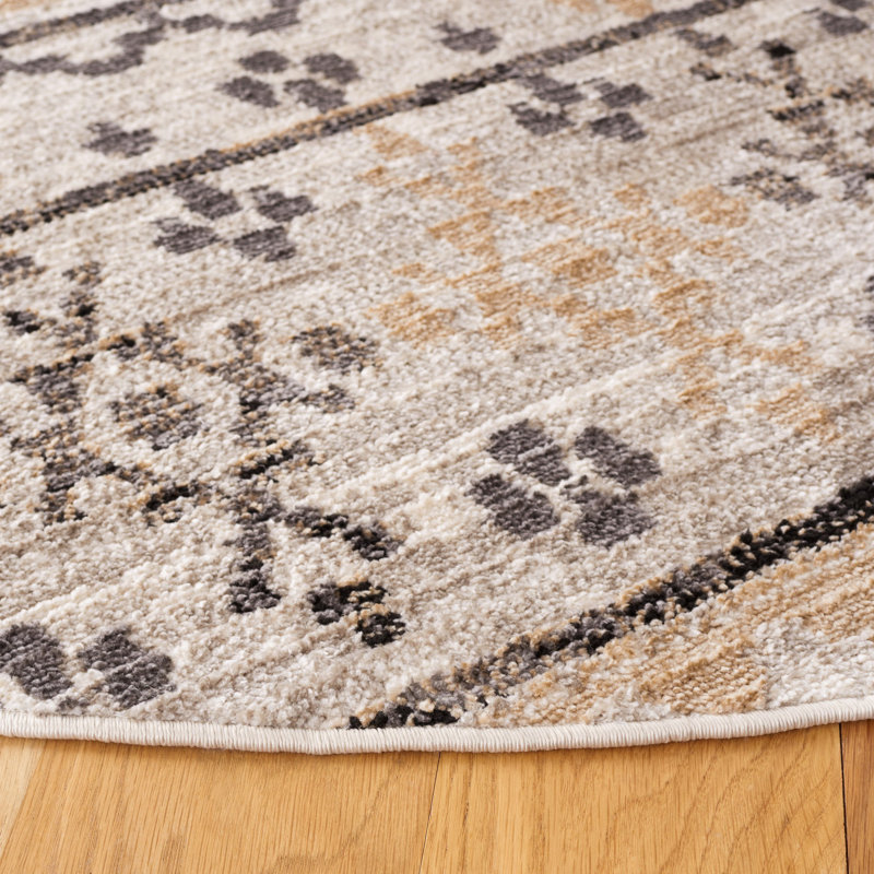 Rectangle Lavaca Southwestern Power Loomed Polyester Area Rug in Beige/Gray, Round 6'7"
