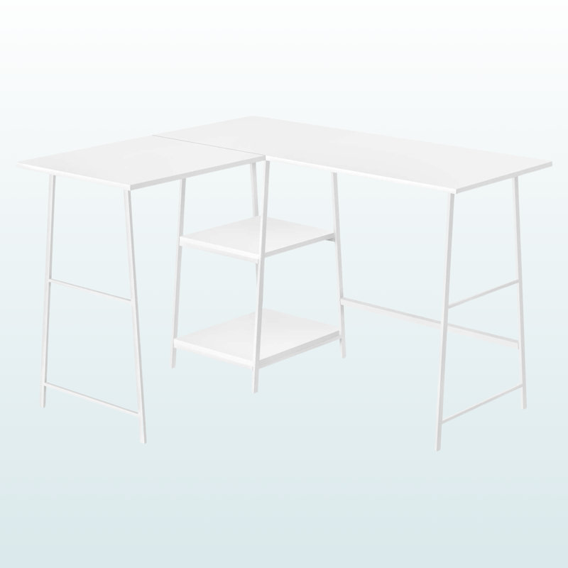 Bureau d'ordinateur à 2 tablettes avec pieds en métal blanc H 29,71 po x l 47,05 po x P 47,05 po Arcadia