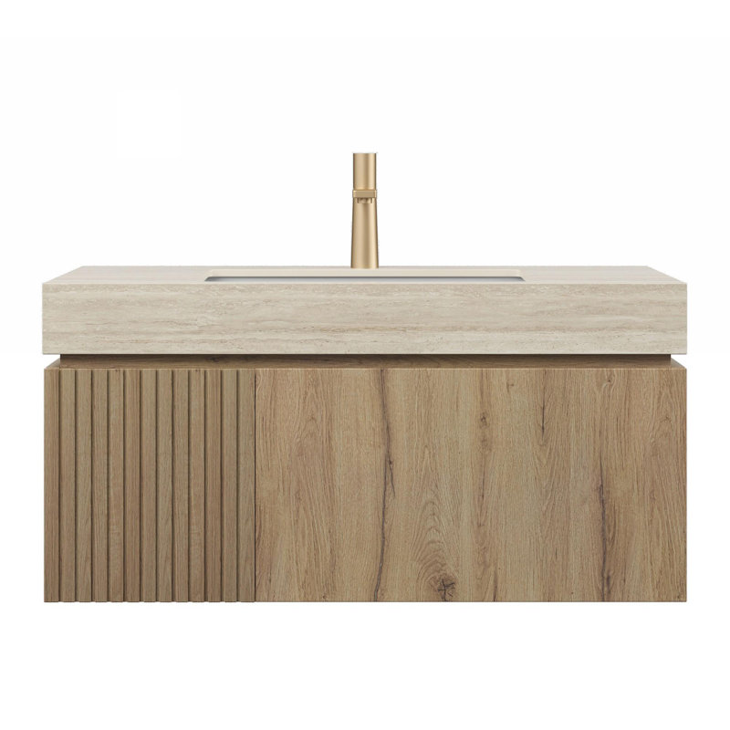 Meuble-lavabo mural simple 36 po avec lavabo, Chêne blanc, 36", Beige
