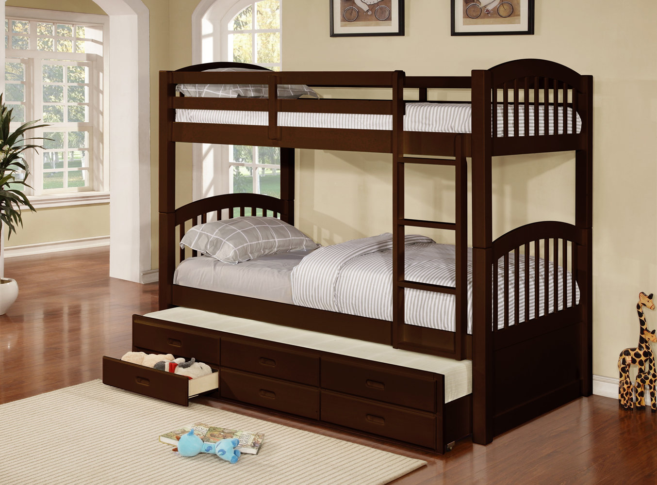 Harriet Bee Baczanski Twin Over Twin 3 Drawer Solid Wood Standard Bunk ...