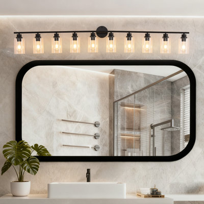Luminaire de salle de bain 10 lumières, luminaire de salle de bain moderne noir sur miroir avec abat-jour en verre transparent, lampe de salle de bain pour miroir, vestibule, vestibule, porche, salle de lecture