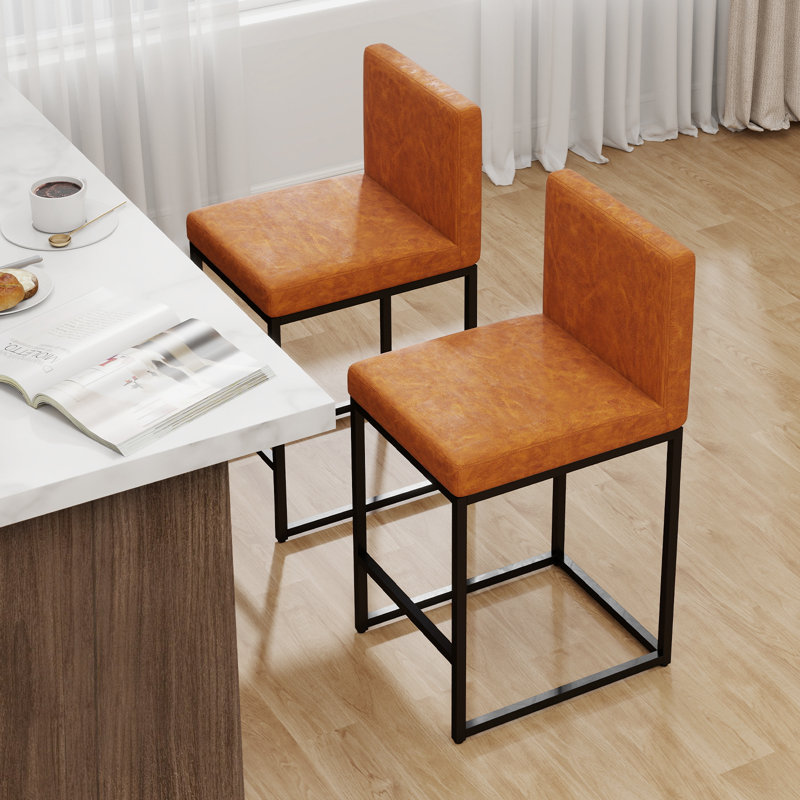 Modern 2 Sets Bar Stools with Back,Upholstered Counter Height Bar Stools with Handle,Vintage Fabric Bar Chairs