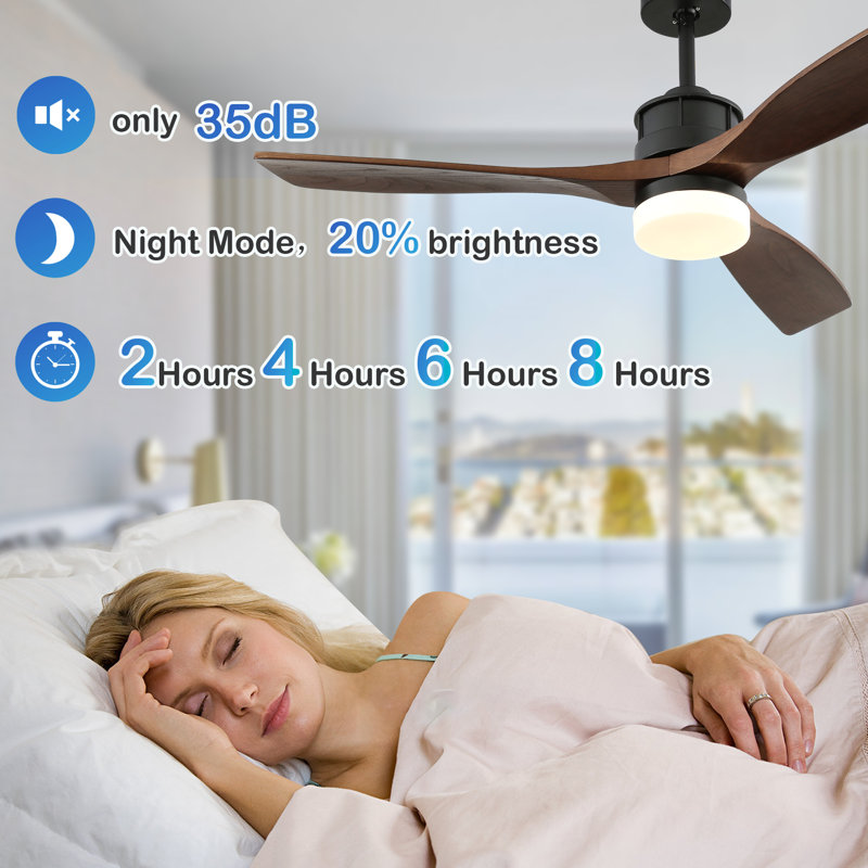 Bilon 52" Classic Wood Ceiling Fan with LED Light Kit, 3 Light Tone and 3 Fan Speed Remote Control, Black