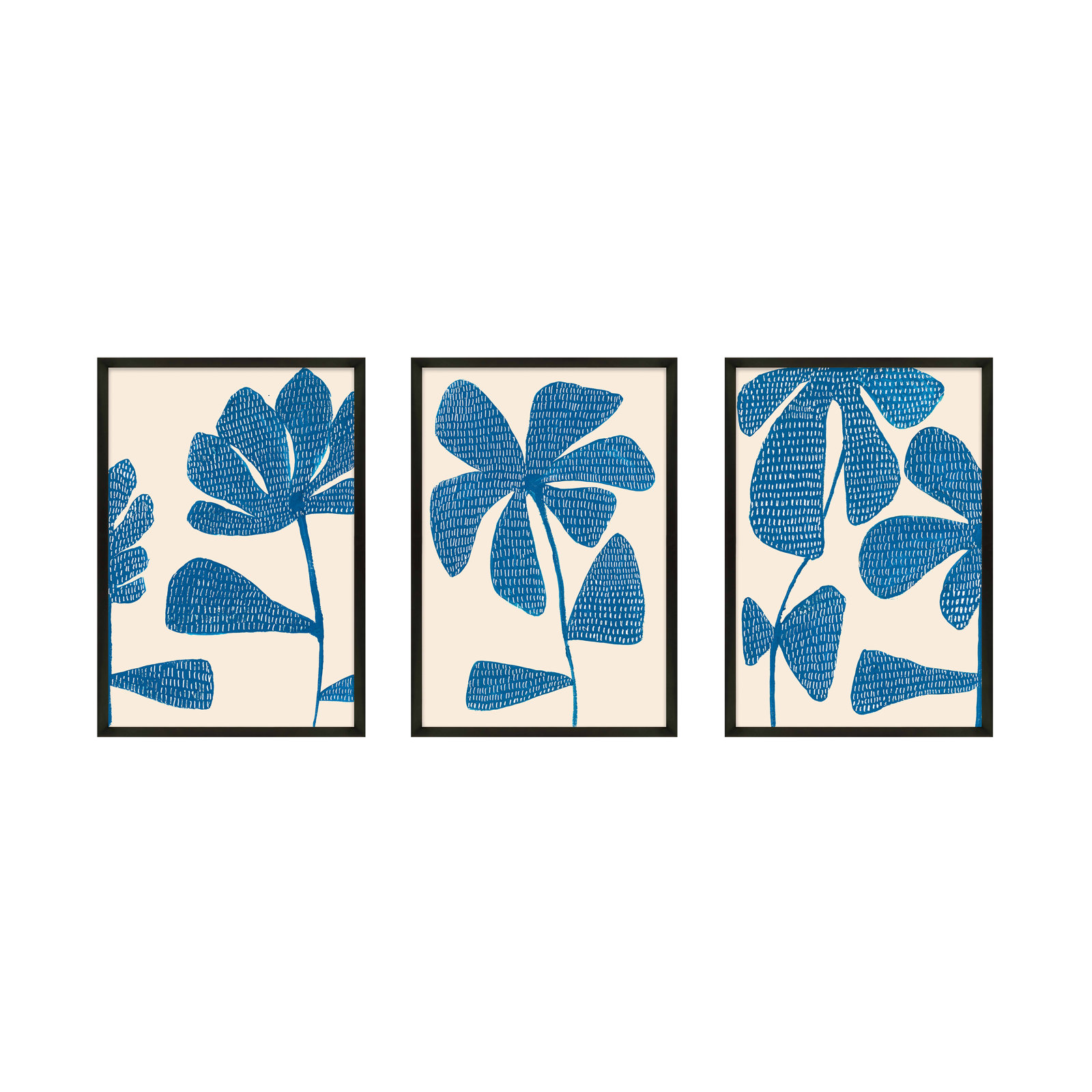 Ceramic Blue 1-3 3-Piece Print Set, 30" H x 21" W, Black Picture Framed Paper