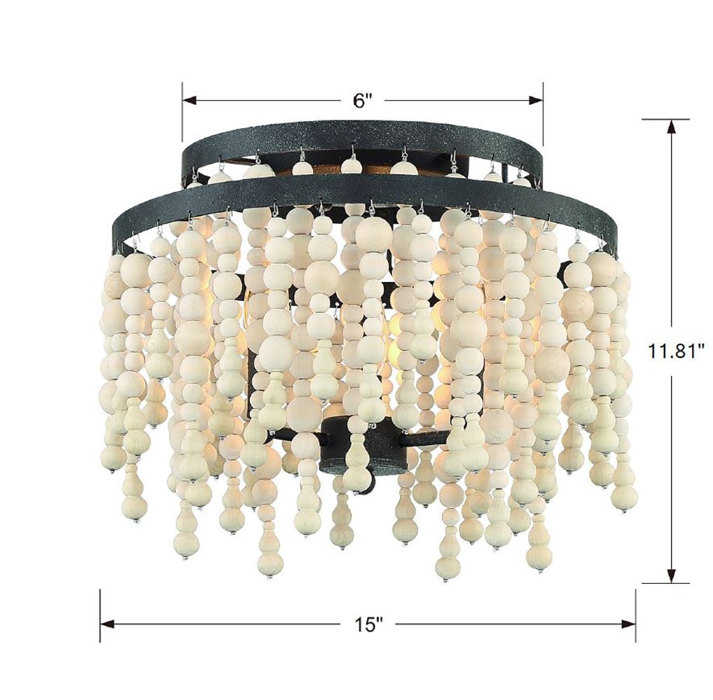 Marli 3 Light Wood Semi Flush Mount, Bronze