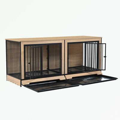 Dog Crate Furniture with Two Combined Room and Tray