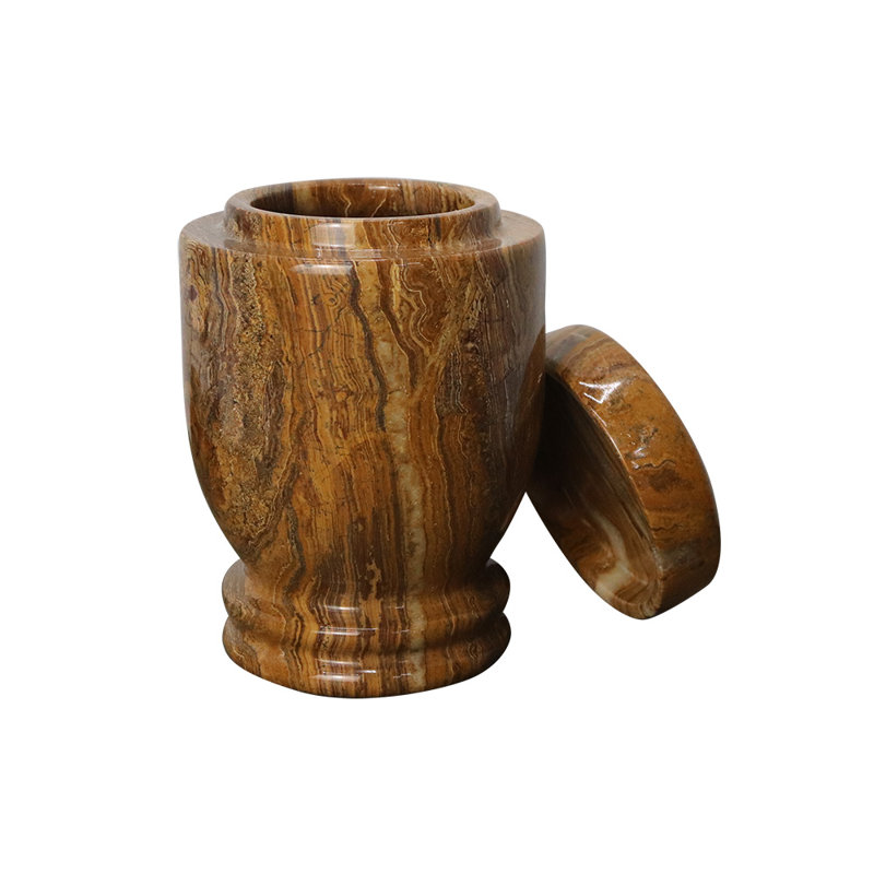 Natural Marble Cremation Urn, Brown Stone Finish, Decorative Storage Container