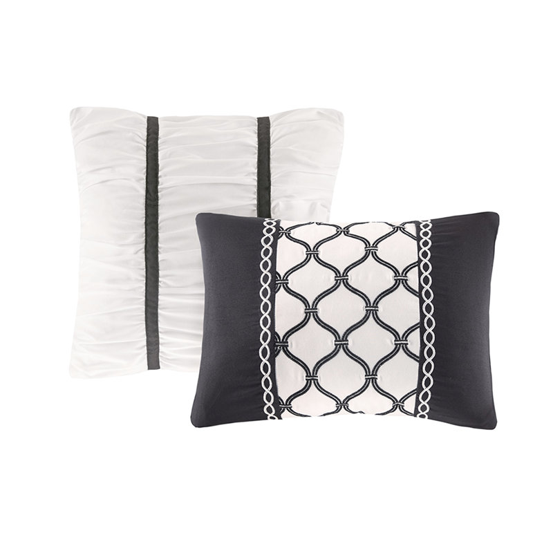 Édredon double / grand très doux à motif floral noir et blanc, 2 taies décoratives, coussins décoratifs, facile à entretenir en microfibre, coussins décoratifs
