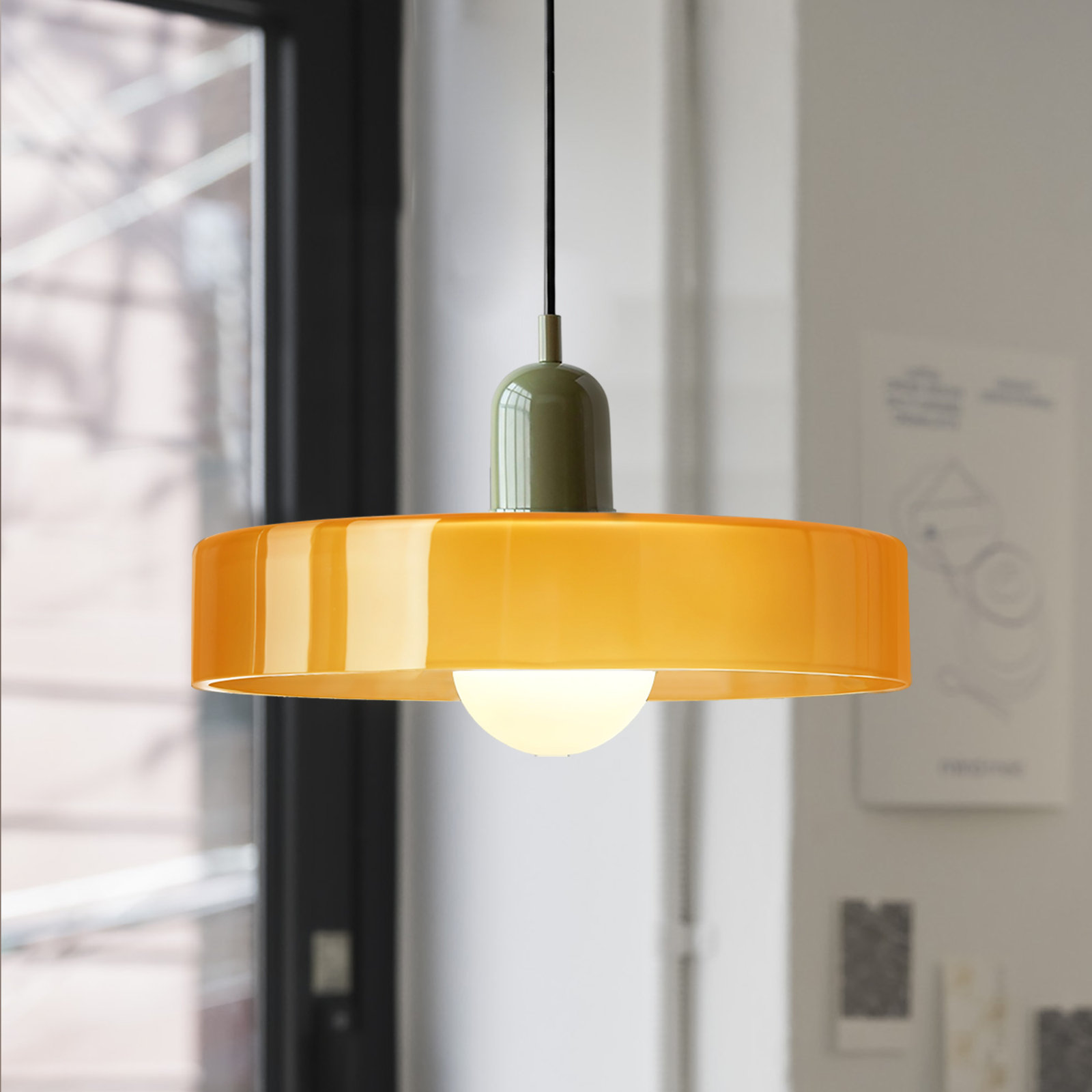 1 - Light Pendant, 8.66" H x 13.78" W x 13.78" D, Orange, Green