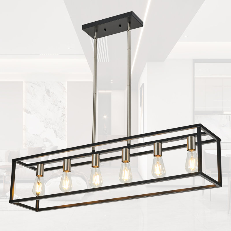 Luminaire suspendu linéaire 6 lumières Rast, Noir mat / nickel brossé