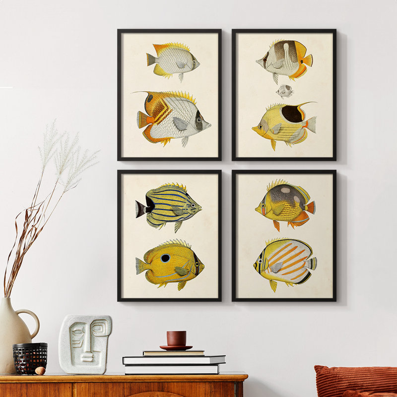 Fish I Framed Print - Set of 4, 28" H x 22" W, Walnut