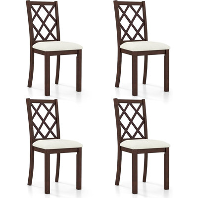 Ensemble de 4 chaises de salle à manger en bois, chaise de cuisine de ferme avec pieds en bois d'hévéa, charge maximale de 400 lb, chaises de salle à manger en bois sans accoudoirs avec siège à coussin, chaise de salle à manger rembourrée à haut 