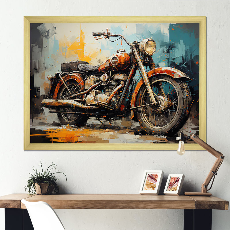 Rustic Motocyle Odyssey, H 12 po x l 20 po x P 1 po, Cadre doré simple