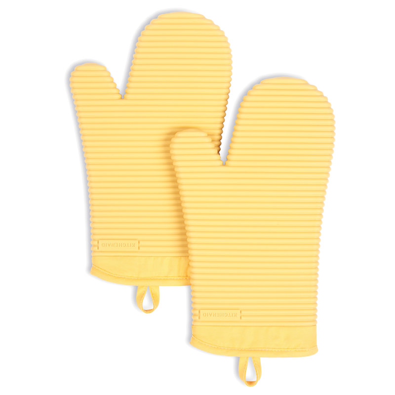 KitchenAid Ribbed Soft Silicone Oven Mitt, Butter Yellow