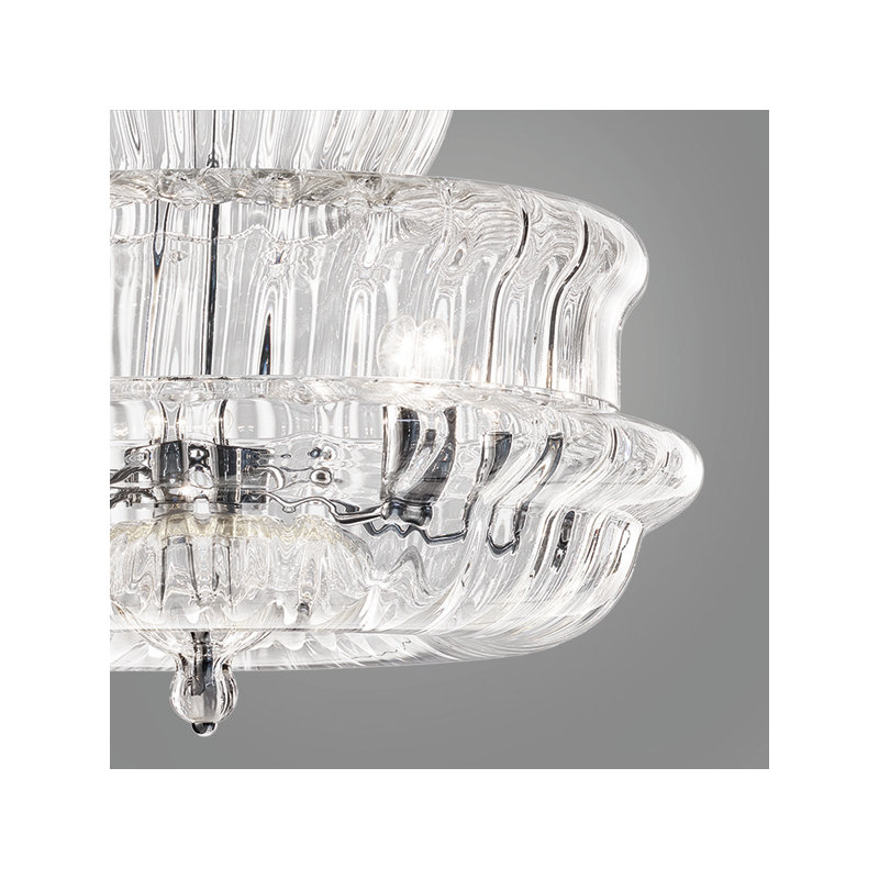 Novecento Ceiling Lamp Crystal Striped Glass Glossy Chrome E12 Ul, Crystal Striped