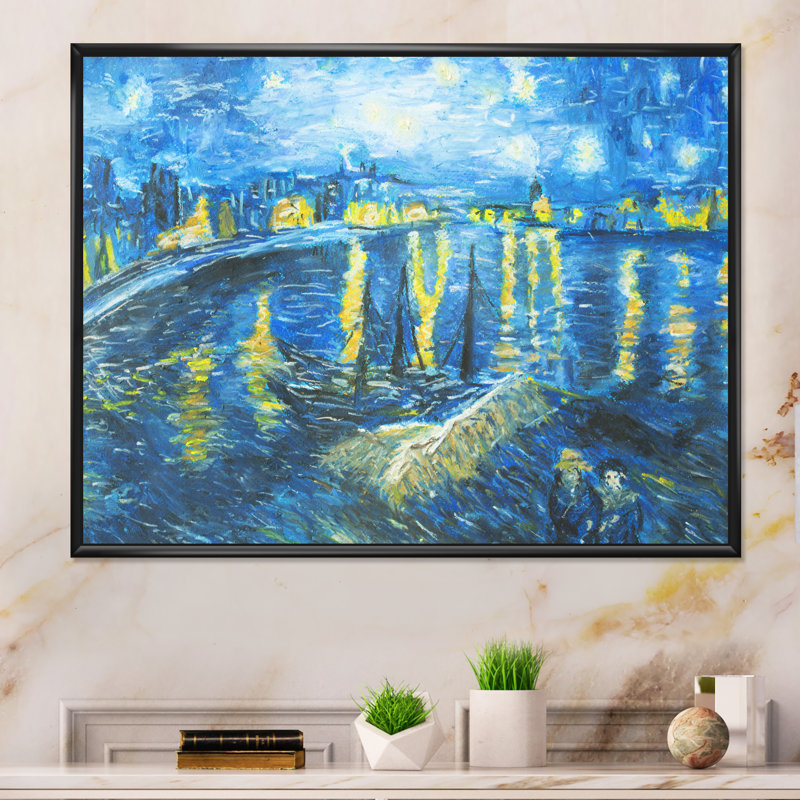 Van Gogh Style - peinture sur toile, H 30 po x l 40 po x P 1,5 po, Cadre flottant noir