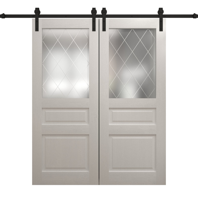 Porte de grange double moderne | Ego 5011 | Ensemble de rail | Portes intérieures solides, Chêne blanc peint, 36 po x 96 po