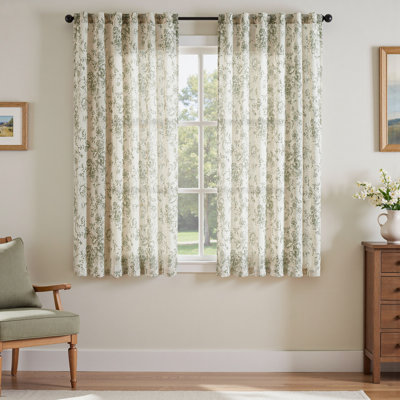 Neacsa Peony Floral Semi-Sheer Curtain Panel Pair 