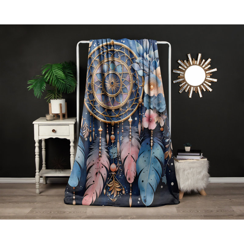 Throw Blanket, 51" W x 60" L, Floral/Abstract, Pink/Blue