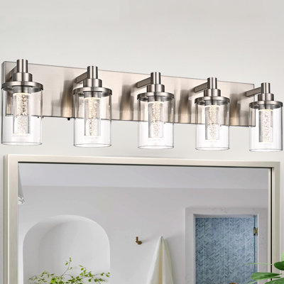 5-Light Vanity Lights, Bathroom Light Fixture, LED Dimmable Modern Wall Lighting Over Mirror With Bubble And Clear Glass Shade For Hallway, Bedroom. (Integrated LED Bulbs Included)