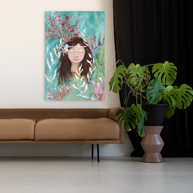 She's In The Sea, fantaisie côtière, art tropical, H 48 po x l 32 po