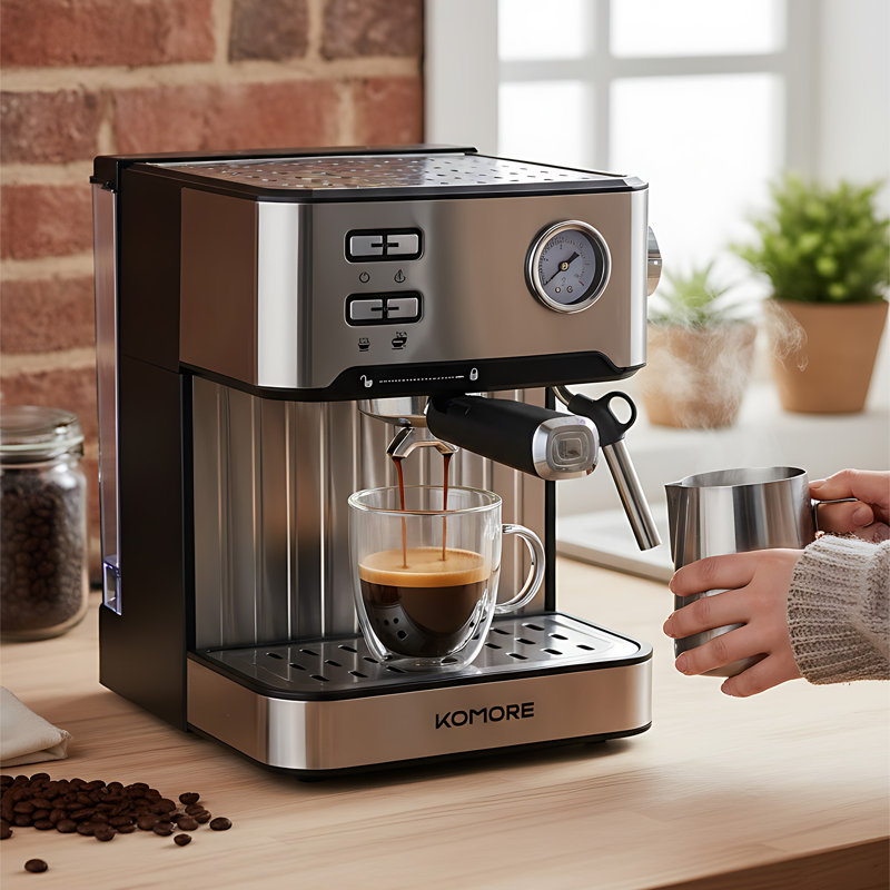 850W 430 Stainless Steel Espresso Machine with Pressure Gauge & Adjustable Steam System
