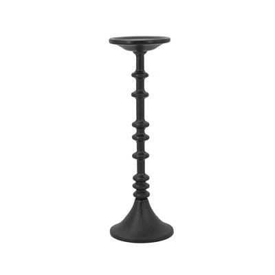 13.5 Inch Black Iron Candle Holder with Spindle Design and Tapered Silhouette