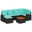 Ensemble de canapé de jardin vidaXL 7 pièces en rotin de polyester noir et turquoise