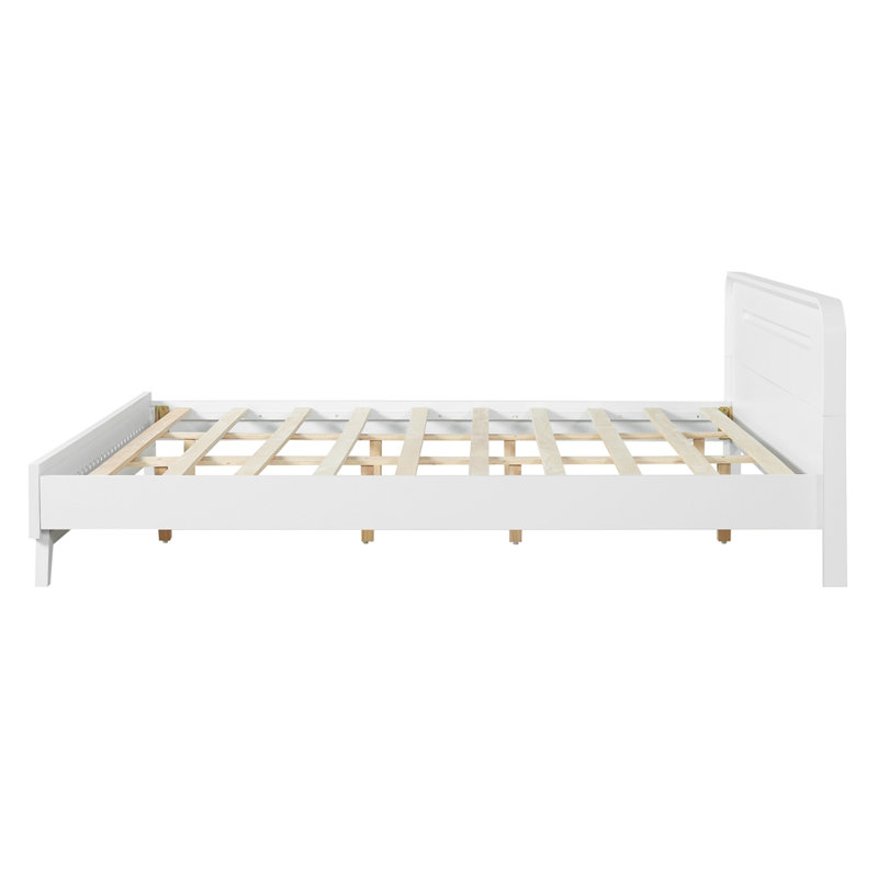 Pine Solid Wood King Size Bed, Solid and Stable, No Box Spring Needed, White, King