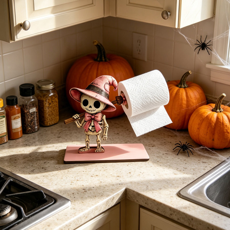 Décoration d'Halloween : distributeur de papier essuie-tout décoratif en bois représentant un personnage effrayant mignon, accessoire de cuisine à poser sur le comptoir.