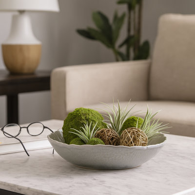Aaron Decorative Round Scalloped Edge Bowl with Speckled Finish - Modern Accent Bowl for Entryway Table Styling or Home Decor - 17", Gray