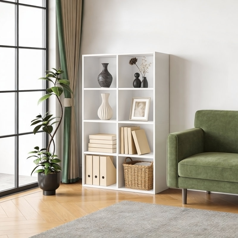 8-Cube 51''H Open Storage Shelf, Versatile Bookcase, 51" H x 25.8" W x 9.4" D, White