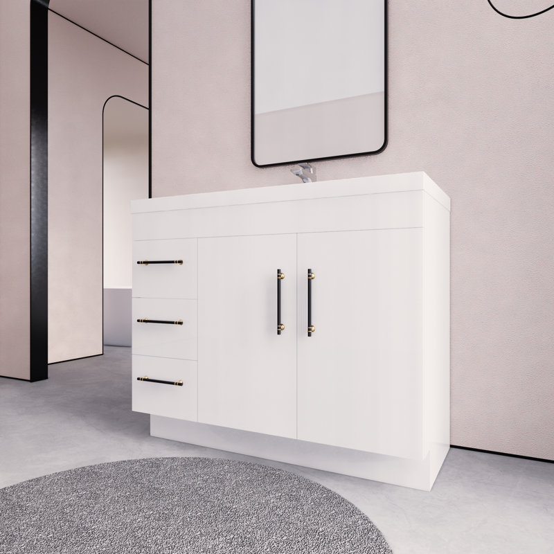 42'' Single Bathroom Vanity with Acrylic Top, White