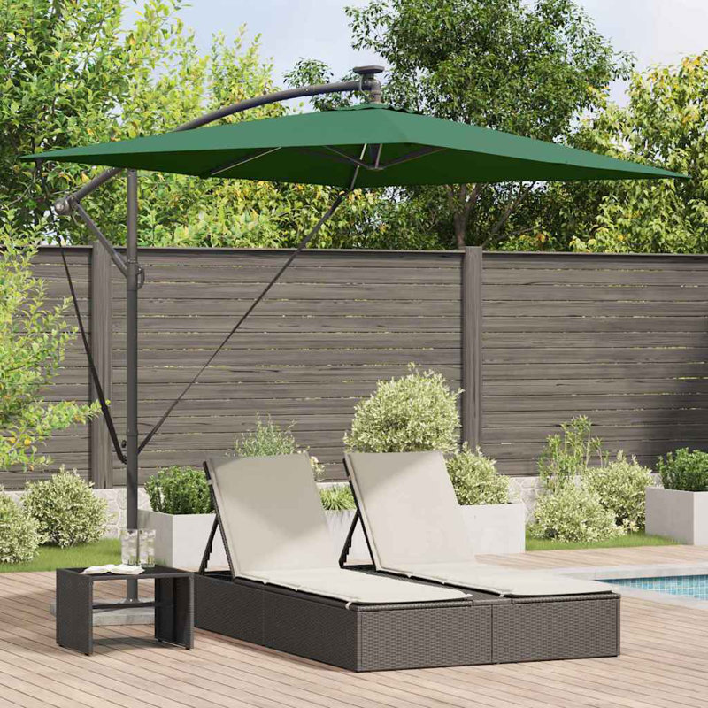 Umbrella with LED Strip Lights Polyester and Aluminium Outdoor Parasol, 254cm H x 200cm W x 200cm D, Green