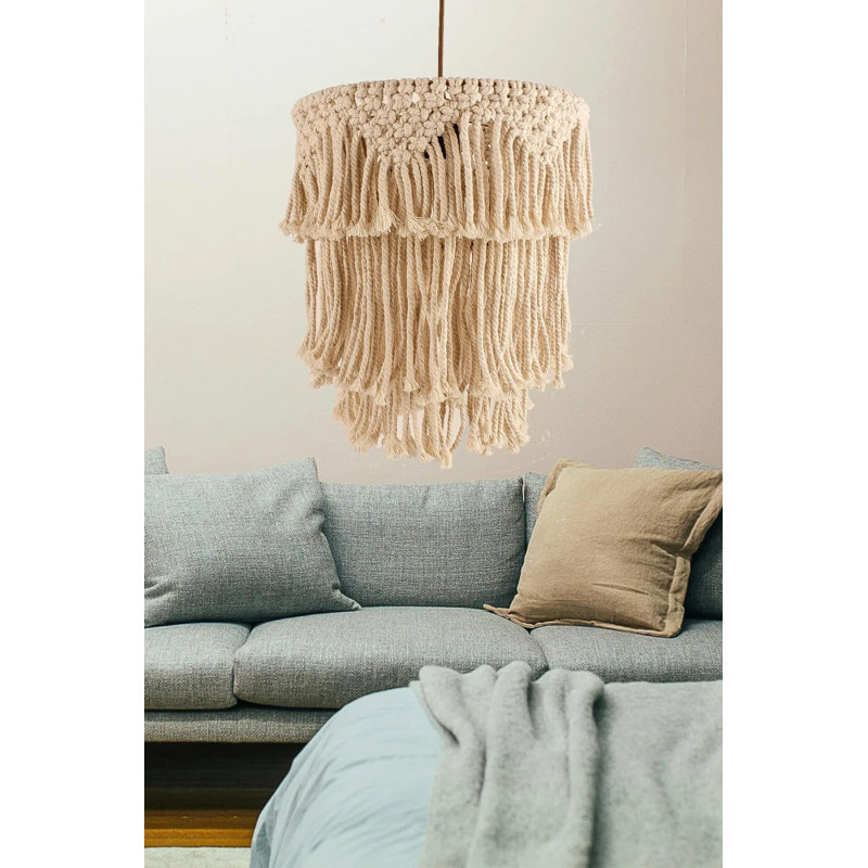 Lustre élégant en macramé crème, hauteur réglable 15,7 - 27,6 pouces | Corps en plastique, diamètre du capuchon: 11,8 po, hauteur: 13,8 po | Ampoule E27 de 40 W maximum (non incluse) | Parfait pour le salon et la salle à manger