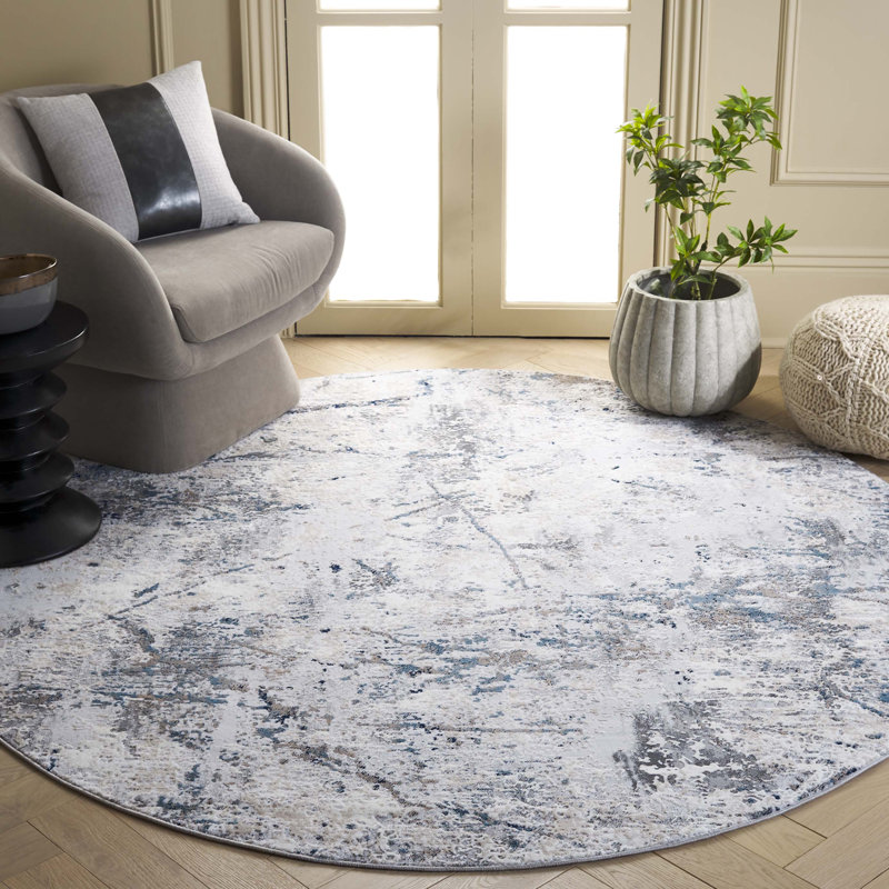 Tapis bleu / ivoire Vogue 150, Rond 6 pi 7 po