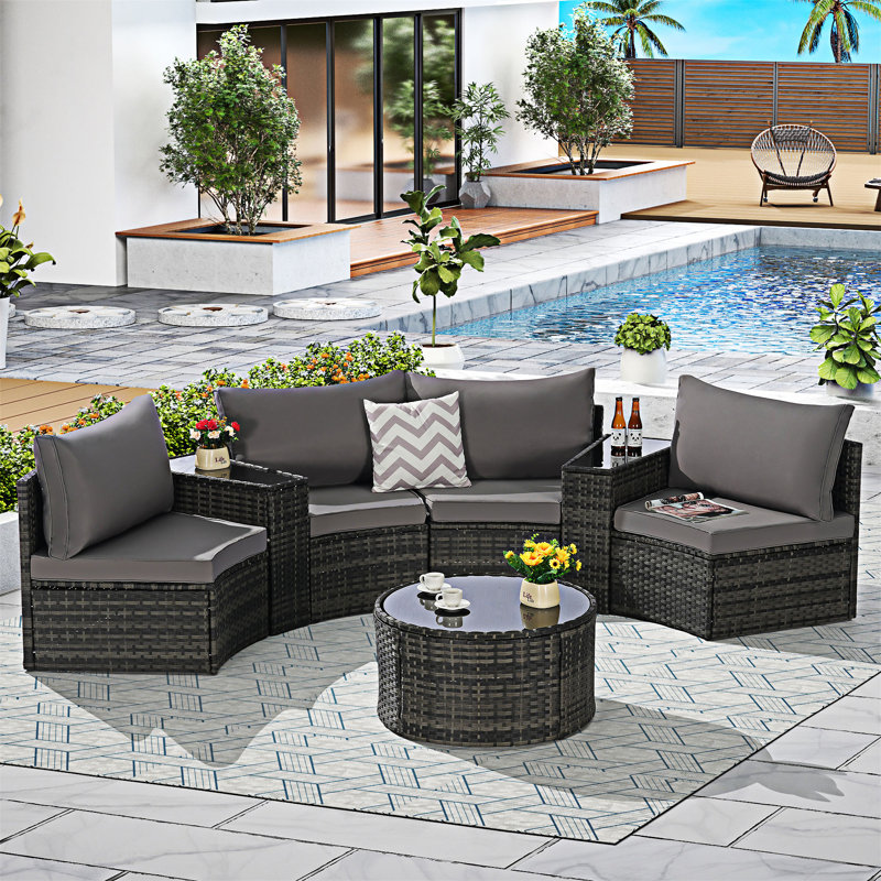 Ensemble de canapé modulaire 7 pièces avec table basse 7 pièces, Gris foncé