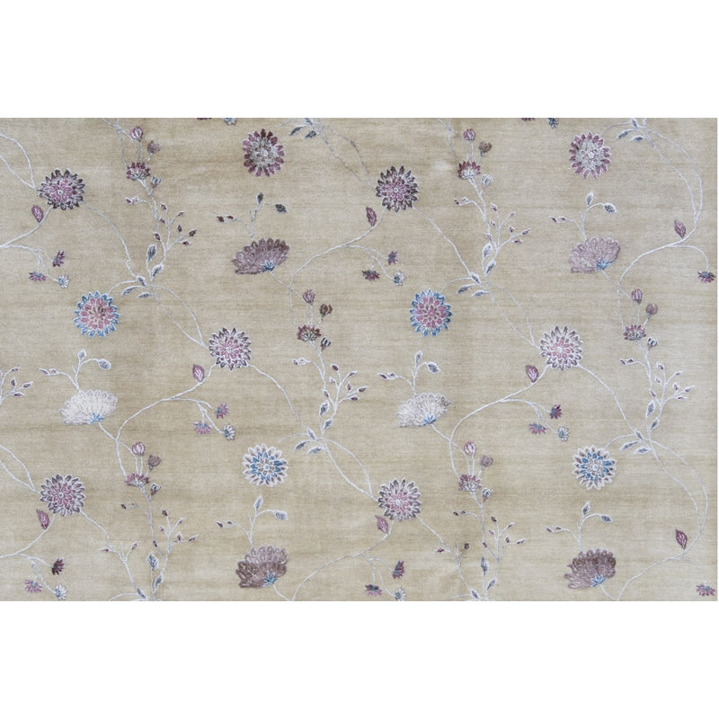 Hand-Knotted High-Quality Beige and Purple Area Rug