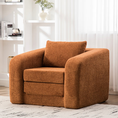 Lit en chenille orange pliable de 40 po avec coussin assorti et fonction 2 en 1, pour accoudoirs convertibles simples avec dortoir, oreiller, canapé-lit, salon, chambre à coucher