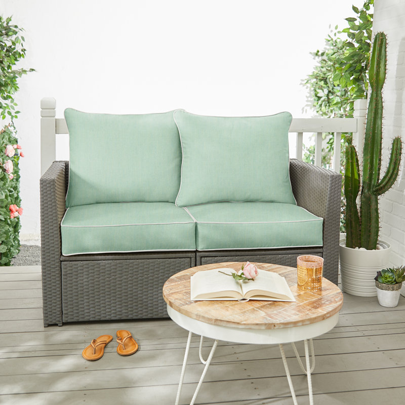 Sunbrella Outdoor Solid Loveseat Pillow and Cushion Set, 30 in W x 27 in D x 5 in H, Sunbrella - Canvas Spa