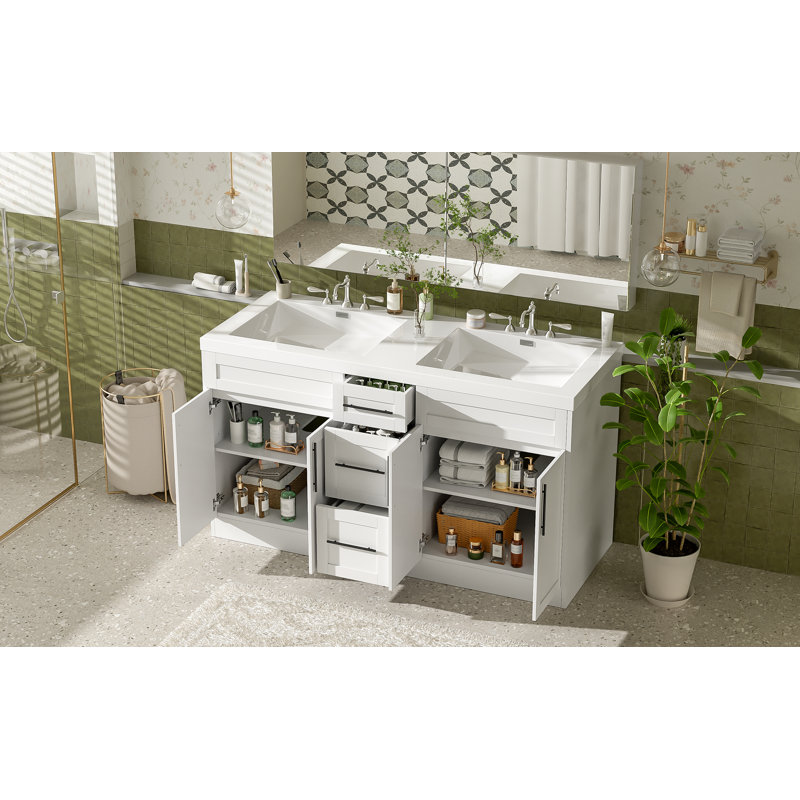 Meuble-lavabo transitionnel autoportant 59,3 po avec plateau SMC Dualarc, Blanc