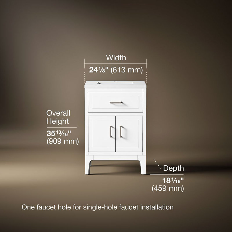 Seer 24" Freestanding Single Bathroom Vanity Cabinet with Sink and Quartz Top, White, 24"